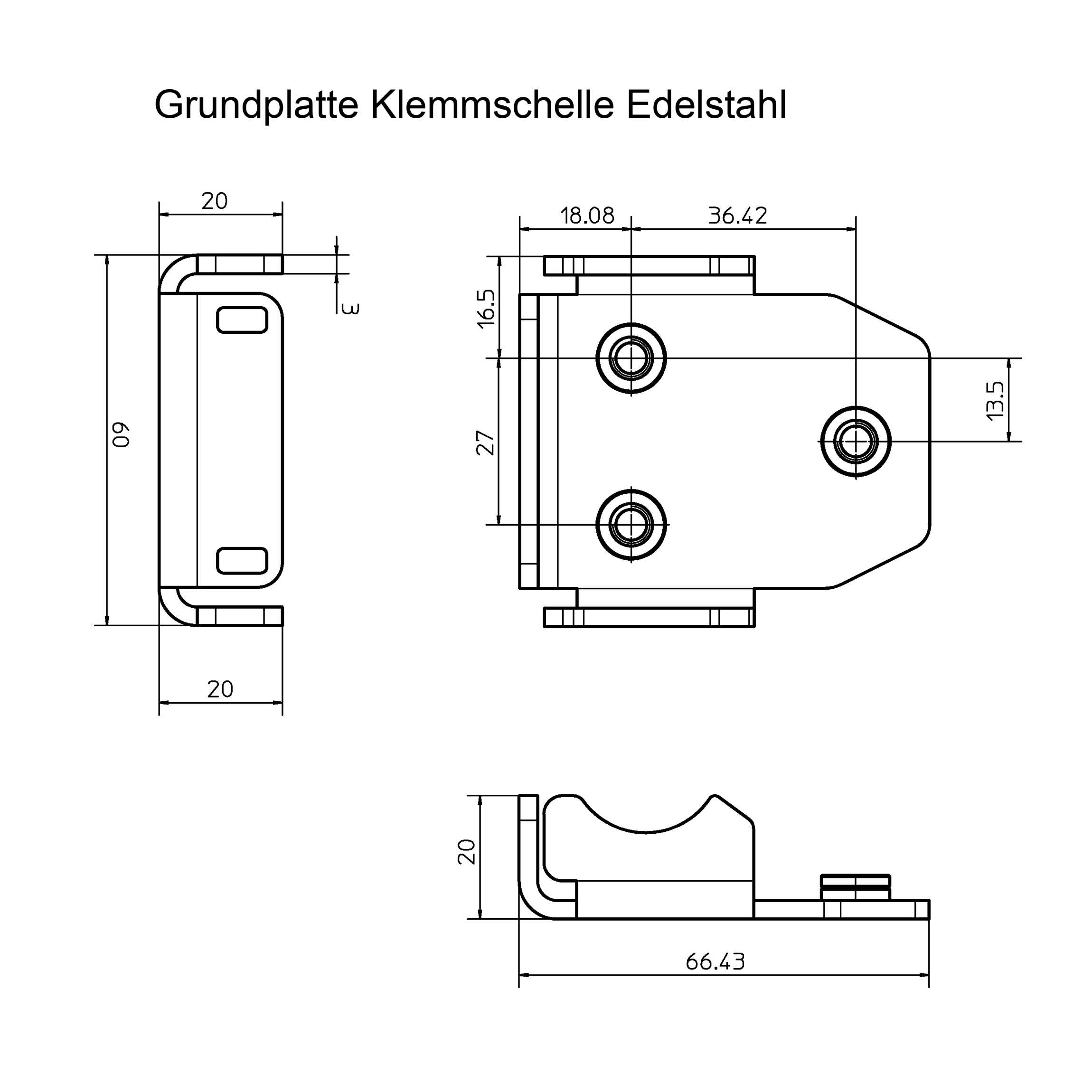 Klemmschelle Edelstahl, zweiteilig für Stütze / Stützrad / Rohre D25